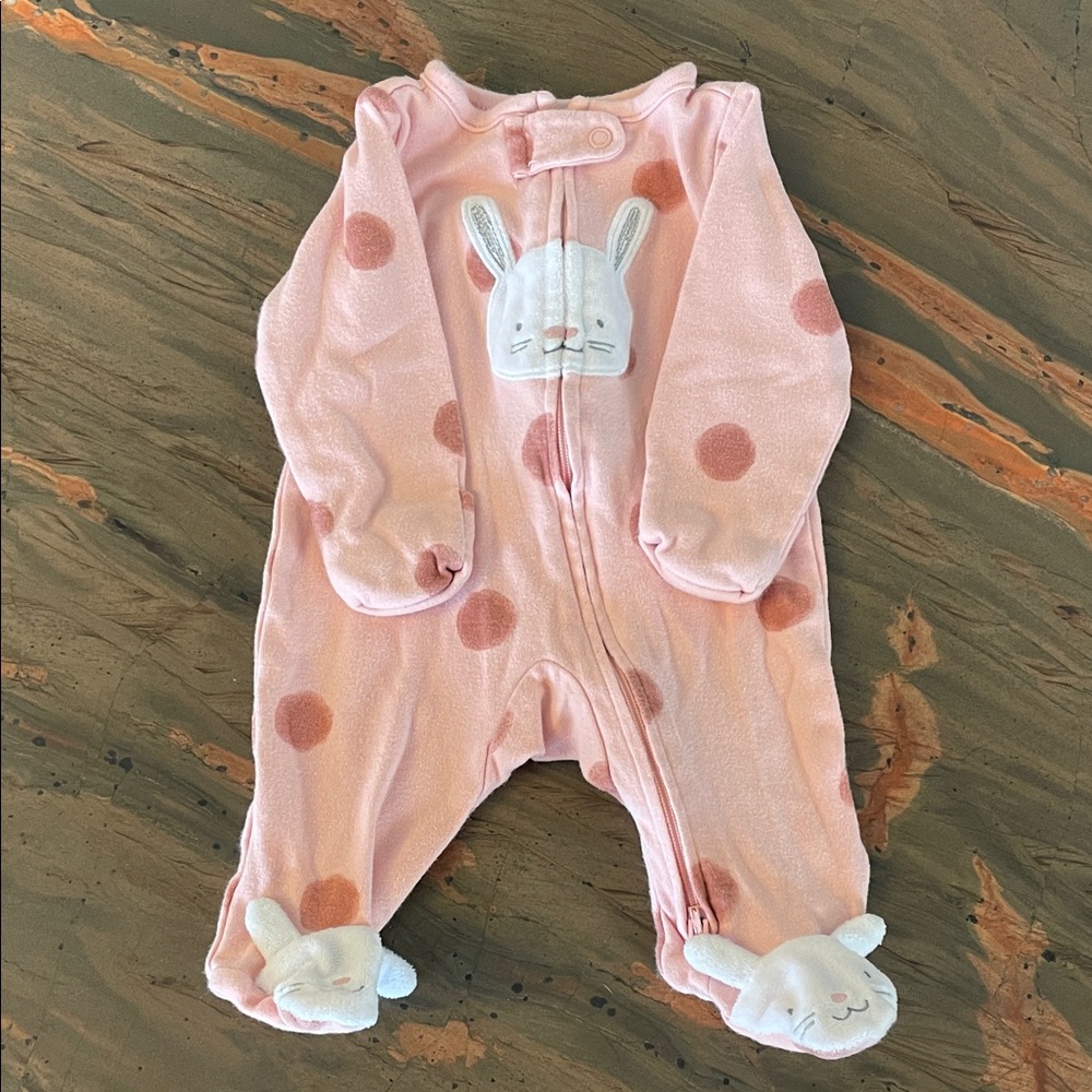 Carter's Pink Polka Dot Bunny Footed One-Piece
